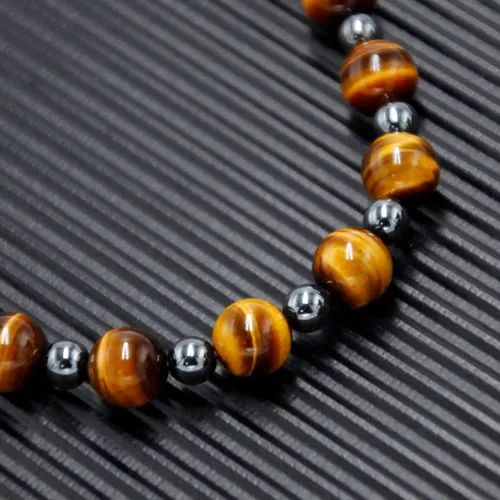 Miniatura 5 de Collar de Cristales Curativos de Obsidiana Negra con Cuentas de Ojo de Tigre y Hematita – Collar de Triple Protección para Hombres y Mujeres