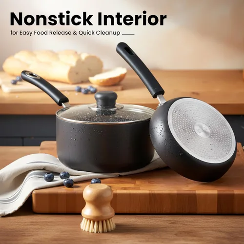 Miniatura 6 de KICHLY Juego de 8 Piezas de Ollas y Sartenes, Juego de Utensilios de Cocina Antiadherentes, Sartenes para Inducción de 20cm, 28cm, Cacerola