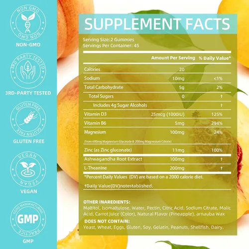 Miniatura 3 de 90 Count Magnesium Glycinate Gummies 600 mg - Sugar Free Magnesium Supplement for Adults with Glycinate & Malate, L-Theanine, Ashwagandha, Zinc