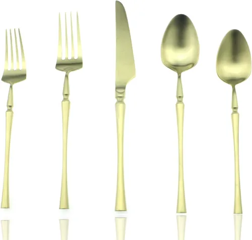 Miniatura 10 de JASHII Juego de cubiertos de lujo de 24 piezas de acero inoxidable 18/10 para 4 personas, incluye cuchillo de cena, tenedor, cuchara, apto
