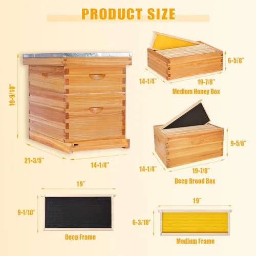 Miniatura 8 de POLLIBEE Las colmenas de abeja Langstroth con revestimiento de cera de abeja de 8 marcos incluyen 1 caja profunda y 1 caja mediana para abejas