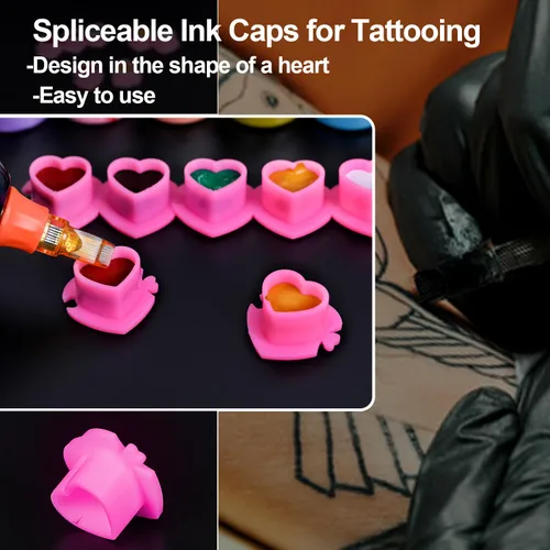 Miniatura 17 de Tapas de tinta de tatuaje, vasos desechables de tinta de tatuaje de calavera, 200 unidades, tapas de tinta de plástico para tatuajes, maquillaje