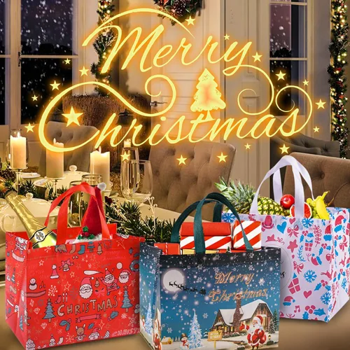 Miniatura 4 de 9 Bolsas de Regalo de Navidad, Bolsas Tote de Navidad con Asas, Bolsas de Compras Reutilizables No Tejidas para Envolver Regalos de Navidad, 9PCS