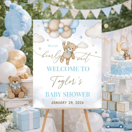 Miniatura 2 de Letrero de bienvenida personalizado para baby shower, letrero de bienvenida para baby shower con osito de peluche, póster personalizado de osito