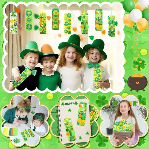 Miniatura 7 de JULBEAR 36 juegos de manualidades del día de San Patricio, marcapáginas de trébol, kits de manualidades de espuma en blanco, decoraciones de Verde