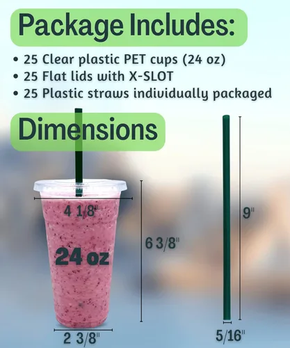 Miniatura 3 de Vasos de plástico transparente de 24 onzas con tapas y pajitas desechables, vasos para bebidas frías, café helado, batidos, batidos, 25