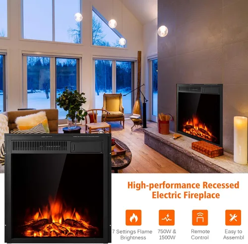 Miniatura 7 de Tangkula - Inserto de chimenea eléctrica de 22.5 pulgadas, calentador de chimenea eléctrica independiente y empotrado con control remoto, calentador