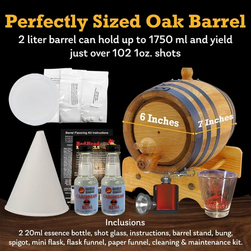 Miniatura 3 de Red Head Barrels - Barril de envejecimiento de roble blanco americano grabado personalizado de 2 litros con juego de regalo saborizante, vaso de Ron