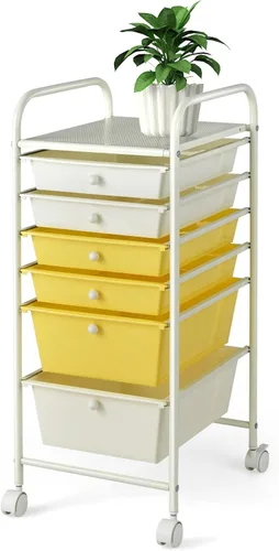 Miniatura 9 de Happygrill Carrito organizador de 6 cajones, carrito de almacenamiento móvil con cajones extraíbles y ruedas con cerradura, carrito de Transparente