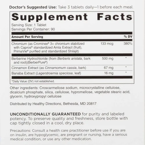 Miniatura 3 de DOCTORS' PREFERRED GlucoGold con berberina, canela concentrada, cromo, extracto de hoja de banaba (90 tabletas)