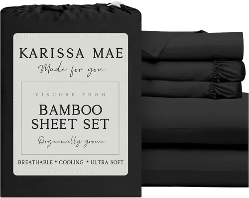 Miniatura 27 de KARISSA MAE Juego de sábanas tamaño individual de viscosa de bambú refrescante, 100% cultivadas orgánicamente, bolsillo profundo de 18 pulgadas