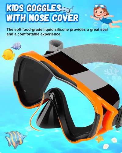 Miniatura 2 de Gafas de natación para niños con correa de tela para niños de 3 a 15 años, gafas de natación a prueba de fugas con cubierta nasal, vista clara