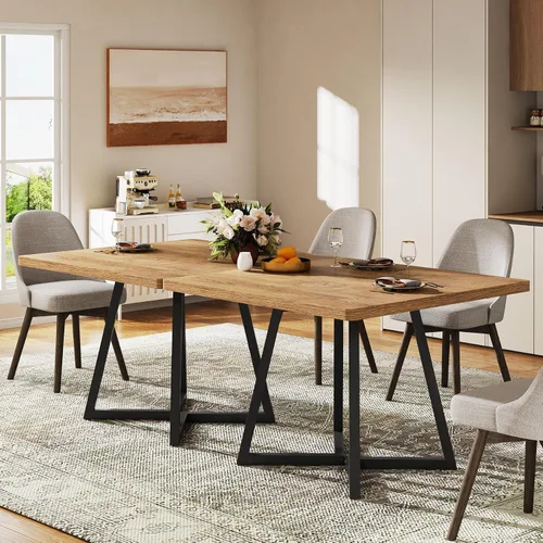 Miniatura 13 de Tribesigns Mesa de comedor cuadrada para 2, mesa de comedor industrial de 31.5 pulgadas con base de metal, mesa de cocina para comedor, espacio