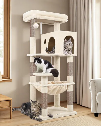 Globlazer Torre de árbol para gatos con poste rascador para gatos de interior, 53 pulgadas de alto, torre de escalada para gatos de varios niveles