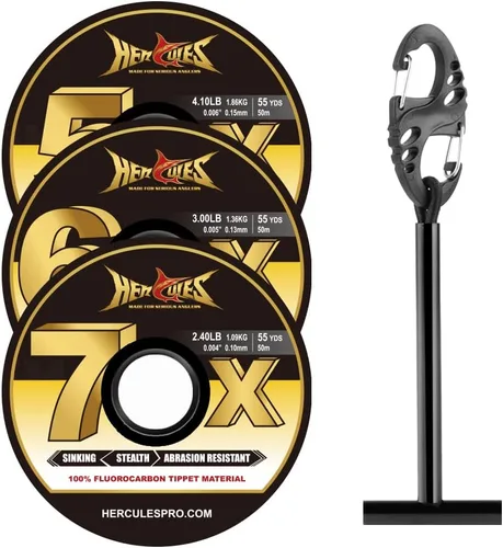 Miniatura 27 de HERCULES Tippet de pesca con mosca, paquete de 3 con soporte para volquetas, 55 yardas