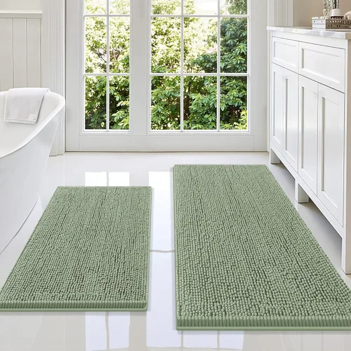 Miniatura 50 de Smiry Juego de 2 alfombras de baño, felpilla suave y absorbente, lavable a máquina, antideslizantes, para bañera, ducha y suelo