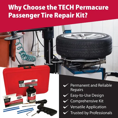 Miniatura 6 de TECH Permacure - Kit de tapones para neumáticos de pasajeros, el kit de reparación de neumáticos planos ideal para automóviles de pasajeros