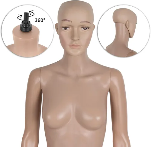 Miniatura 5 de Maniquí femenino de cuerpo completo realista ajustable, maniquí de exhibición con cabeza giratoria, forma de vestido para exhibición con base
