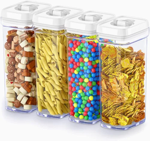 Miniatura 13 de DWËLLZA KITCHEN Recipientes herméticos de almacenamiento de alimentos con tapas blancas de 2 litros, 4 piezas de plástico transparente para 04 - 2
