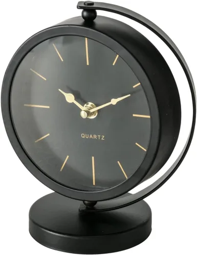 WHW Whole House Worlds Reloj de escritorio moderno de mediados de siglo, negro, detalles dorados, movimiento de cuarzo, hierro, redondo, montado,
