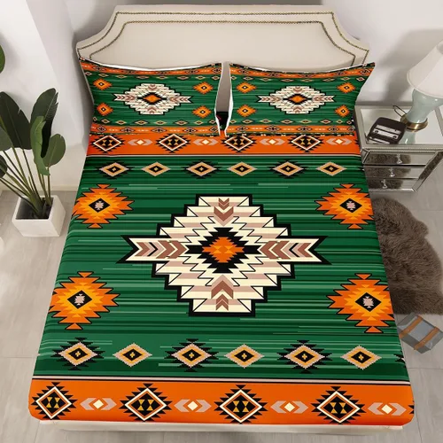 Miniatura 20 de Homewish Western Fitted Sheets Twin Size (No Flat),Retro Country Tribal Bedding Set 2Pcs,Kids Girls Boys Room Decor,Southwest Aztec Stripes Bed