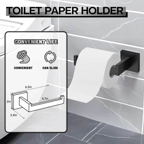 Miniatura 6 de Juego de accesorios de baño de 10 piezas, color negro mate, incluye barra de toalla de baño de 23.6 pulgadas, anillos de toalla, soportes para papel