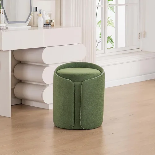 Miniatura 17 de Taburete Giratorio de Tocador con Base Dorada Cómoda Silla de Tocador Taburete Redondo Moderno para Tocador de Maquillaje Otomana de Tocador Beige