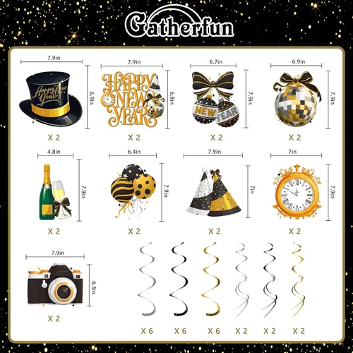 Miniatura 2 de Gatherfun Decoraciones de fiesta de Año Nuevo, kit de suministros de fiesta de Año Nuevo, remolinos colgantes de Año Nuevo para decoraciones de Año