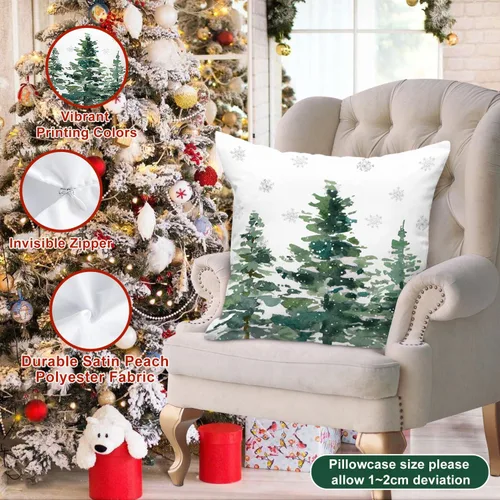 Miniatura 6 de Lanpn Juego de 4 fundas de almohada decorativas de Navidad de 16x16, funda de almohada decorativa para exteriores, bosque de invierno, funda