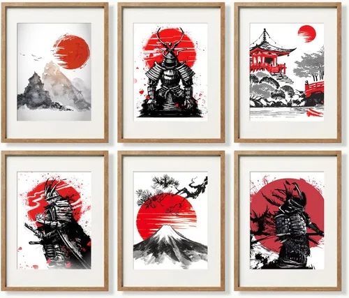 YUMKNOW Decoración de pared de arte japonés, juego de 6 unidades sin marco de 8 x 10 pulgadas, decoración oriental asiática minimalista moderna para