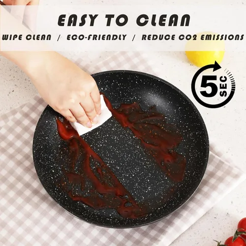 Miniatura 5 de Vkoocy Juego de ollas y sartenes antiadherentes, juego de utensilios de cocina de cerámica con patrón de granito, juegos de cocina de inducción