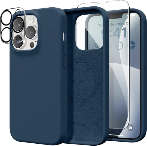 Miniatura 41 de GONEZ Funda de silicona para iPhone 14 Pro Max, compatible con MagSafe, con protector de pantalla + protector de lente de cámara, silicona líquida a