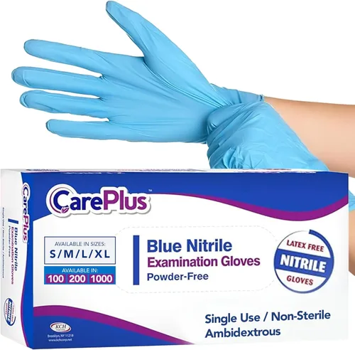 CARE PLUS Guantes de nitrilo para uso médico, sin polvo ni látex, negro/azul, S, M, L, XL - 100, 200, 1000