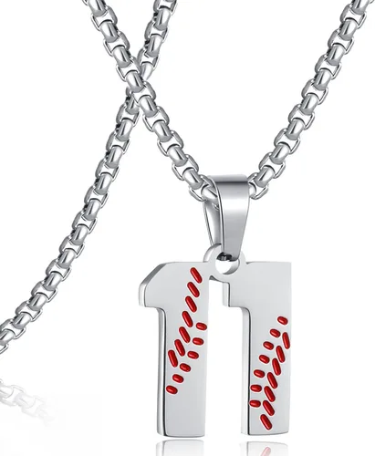 Miniatura 124 de SKQIR Colgante de número de jersey de béisbol para hombres y niños - Cadena de acero inoxidable para atletas - Negro