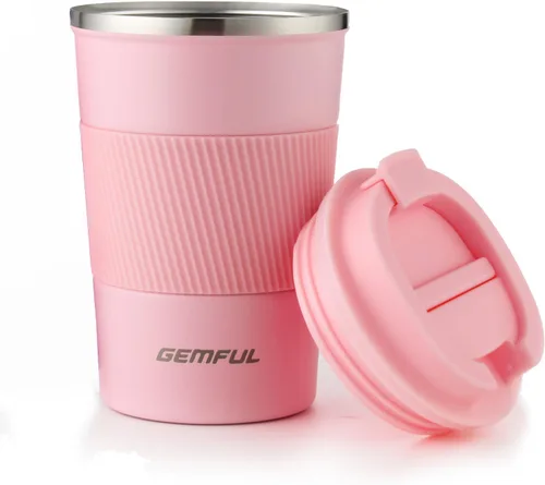 Miniatura 11 de GEMFUL Taza de viaje de café a prueba de fugas con tapa, 13 onzas, aislada al vacío, de acero inoxidable, vaso de café a prueba de derrames