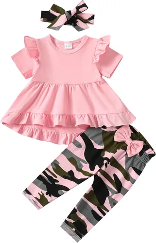 Miniatura 137 de Kucnuzki Conjunto de ropa para bebé niña pequeña, camisa de manga con volantes, pantalón floral, ropa de otoño e invierno para niña