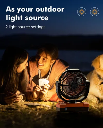 Miniatura 5 de Ventilador de camping 3 en 1 - Ventilador recargable con batería desmontable y gancho con luz para tienda de campaña, al aire libre - Ventilador