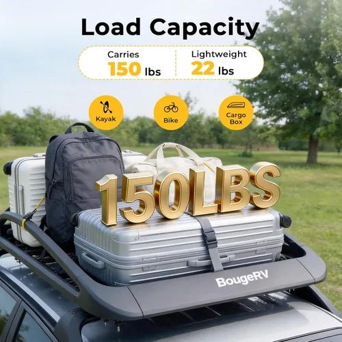 Miniatura 5 de BougeRV Cesta de techo de aluminio antioxidante de 47 x 40 x 8 pulgadas, ligera, universal, con carenado de viento, portaequipajes para SUV