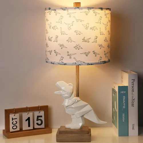 Hamucd Lámpara de mesa de dinosaurio para niños y niñas, dormitorio, lámpara de noche de 23 pulgadas para regalo de niños, bonita lámpara de mesita