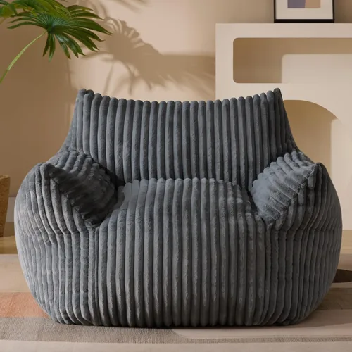 Miniatura 19 de Puf Chaise Lounge de Gran Tamaño para Interiores para Adultos con Reposabrazos y Otomana - Puf Gigante Cómodo Beige Perezoso para el Suelo, Sofá