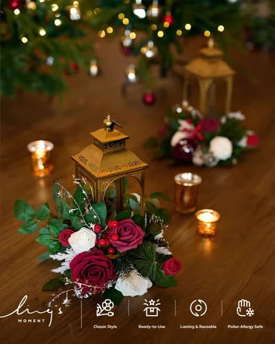 Miniatura 4 de Ling's moment Flores Artificiales 50 Pzas Rosas Rojas Kentucky Decoración con Tallos, 3" Tacto Real DIY Espuma Floral para Ramo de Boda/Centros