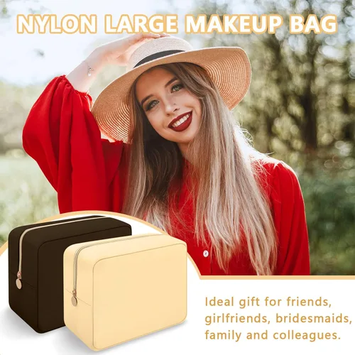 Miniatura 5 de Iqimott Bolsa Grande de Maquillaje de Nylon, Neceser de Viaje, Bolsa Grande de Cosméticos Preppy, Organizador de Maquillaje de Nylon, Bolsa de Rosa
