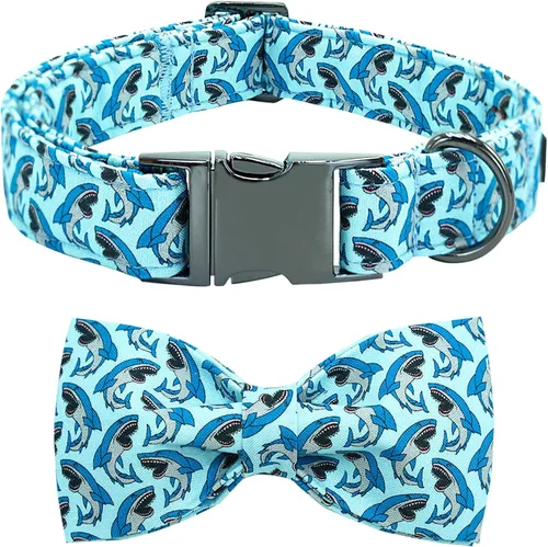Miniatura 27 de Collar para perro, con estampado de tiburón, collar para cachorro, collar para mascotas, collar de lazo para perros, suave, duradero, ajustable, A