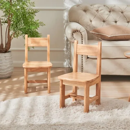 Silla infantil de madera maciza de madera pura para niños, jardín de infantes y muebles para el hogar de los niños, natural (2 mismas sillas)