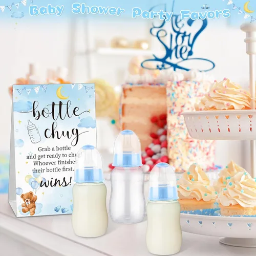 Miniatura 6 de TrelaCo Bottle Chug - Juego de 20 biberones para baby shower, con 1 bonito letrero temático de oso para revelación de género, suministros de fiesta