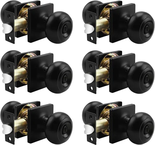 Miniatura 11 de Probrico Perillas negras para cama/baño con roseta cuadrada, cerraduras para puertas interiores sin llave, paquete de 5