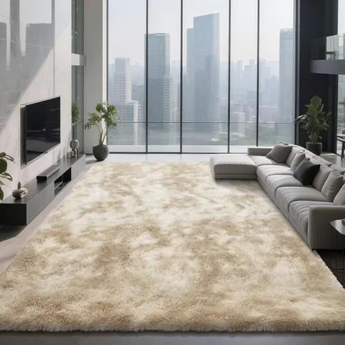 Miniatura 40 de Alfombra peluda para dormitorio, sala de estar, 2 x 6 pies, antideslizante, esponjosa, suave, alfombra lanuda beige y blanca para sala de estar