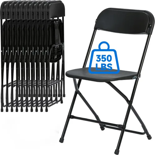Silla plegable de plástico de 10 piezas, silla comercial portátil, sillas plegables de plástico resistente, silla plegable con capacidad de 350 Negro