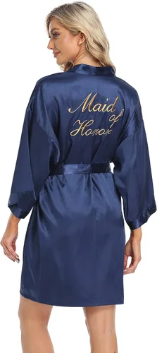 PENGEE Bata corta tipo kimono para mujer, bata suave para dama de honor, para boda, fiesta, novia, preparándose