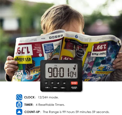 Miniatura 2 de Jayron Temporizador digital de escritorio de cuenta regresiva para cocina, cronómetro, conteo, agujero magnético para colgar, alarma fuerte